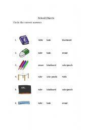 English worksheet: school objects