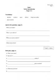 English Worksheet: Side by Side Unit 1