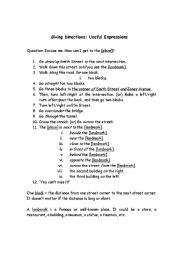 English Worksheet: Giving Directions - Useful Expressions