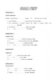 English worksheet: FINAL GRAMMAR TEST (VERBS, COMPARATIVES, SUPERLATIVES)