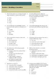 English Worksheet: Modelling & Simulation Revision