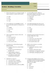 English worksheet: Modelling & Simulation Revision