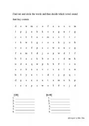 English worksheet: Word search of vowels 