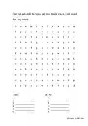 English Worksheet: Word search of vowels 