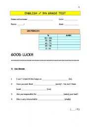 English Worksheet: 9th grade test
