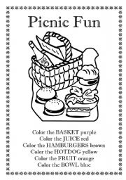 English Worksheet: Picnic Coloring