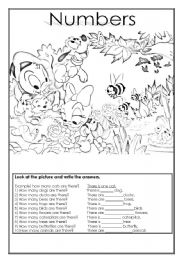 English Worksheet: numbers 2 pages B&W edition