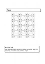 English Worksheet: Wordsearch on taste