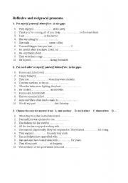 English Worksheet: Reflexive and reciprocal pronouns