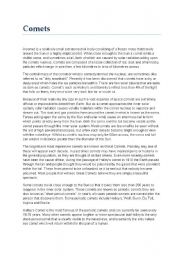 English Worksheet: Comets