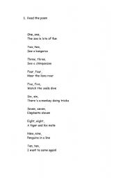 English worksheet: poem: The Zoo is Fun