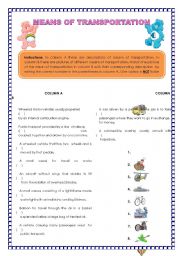 English worksheet: means of transportation