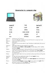 English Worksheet: Conversation in a computer shop