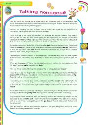 Talking Nonsense! A funny story illustrating common missunderstandings caused by the different varieties of English (4 pages +key)