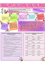 English Worksheet: COLLOCATION 55 - CHORE, DUTY, JOB, LABOUR, TASK, TOIL, WORK