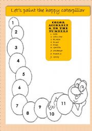 English Worksheet: lets paint the happy caterpillar