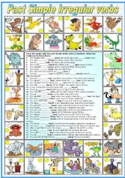 English Worksheet: PAST SIMPLE IRREGULAR VERBS WITH ANIMALS (B&W VERSION INCLUDED)