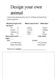 English worksheet: Design your own animal