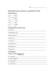 English worksheet: Statements and questions using the be verb