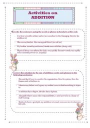 English worksheet: Activities on ADDITION