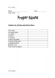 English Worksheet: Proper Nouns