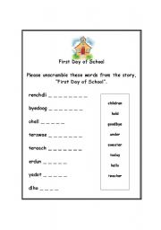 English Worksheet: First Day of School