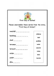 English worksheet: First Day of School