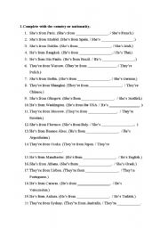 English worksheet: Countries and nationalities