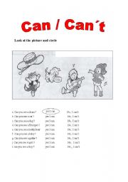 English worksheet: Can/ Cant 