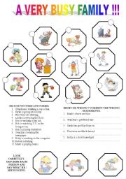 English Worksheet: A VERY BUSY FAMILY
