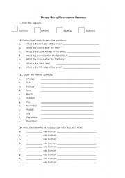 English Worksheet: Dates,Days, Months and Seasons