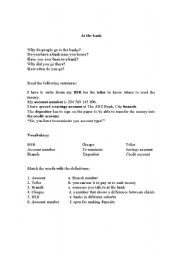 English worksheet: At the bank