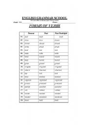 English Worksheet: Forms Of Verbs for Grade 7