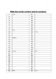 English worksheet: Write numbers from 1 - 60