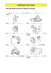 English Worksheet: Everyday routines gap fill