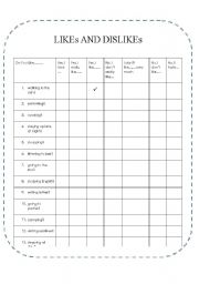 English Worksheet: likes and dislikes