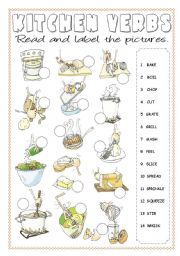 English Worksheet: Kitchen Verbs Pictionary