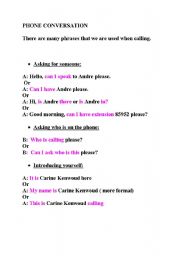 English worksheet: PHONE CONVERSATIONS