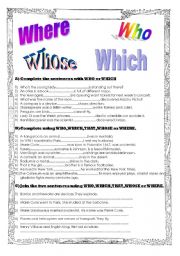 English Worksheet: Relative pronouns and adverbs