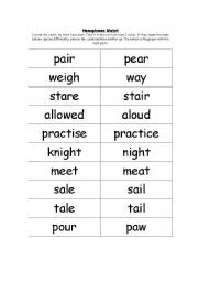 English Worksheet: Homophones match