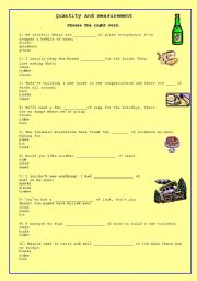 English worksheet: quantity and Measurement