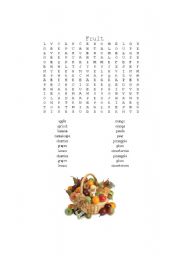 English worksheet: Fruit Wordsearch