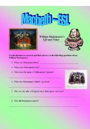 English Worksheet: MACBETH - Complete Unit of Work for ESL Students - Intermediate - ((( 19 Pages ))) - All Colour - BW available too