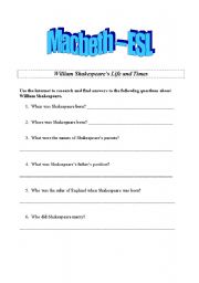 MACBETH - Complete Unit of Work for English language Learners - Intermediate - ((( 19 Pages ))) - Black & White - Colour available too