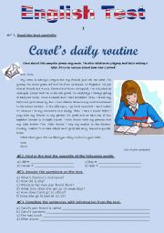 English Worksheet: TEST (version A) - Daily routine (for 5th graders)