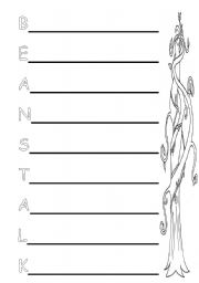 English Worksheet: Jack and the Beanstalk Acrostic Poem Template