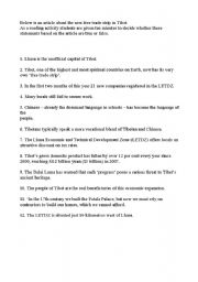 English Worksheet: China uses free trade to dominate Tibetans 