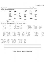 English worksheet: ABC, 123