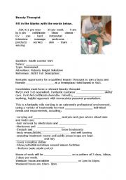 English worksheet: Beauty Therapist