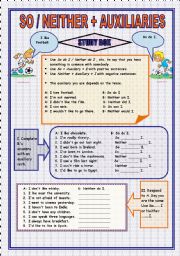 English Worksheet: SO / NEITHER + AUXILIARIES (key included)